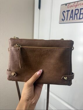 Antik Kraft Brown Faux Leather Crossbody Bag with Gold Hardware